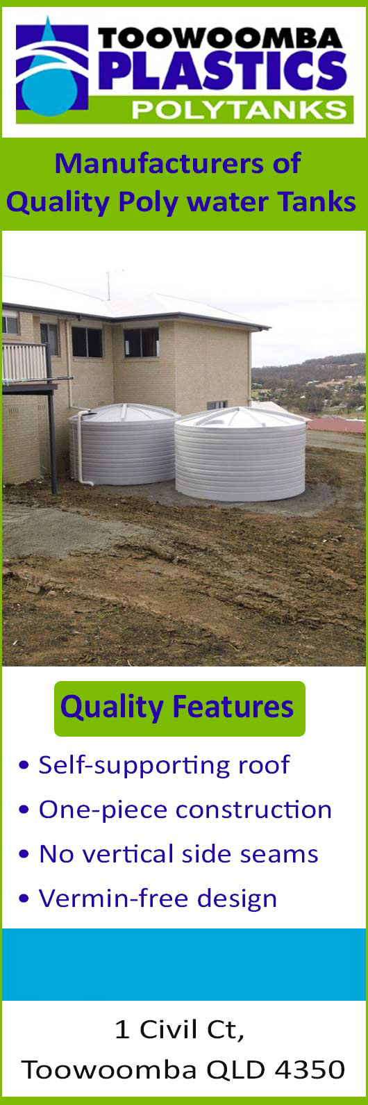 Toowoomba Plastics Polytanks Water Tanks & Tank Supplies Harlaxton