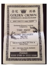 Golden Crown Chinese menu