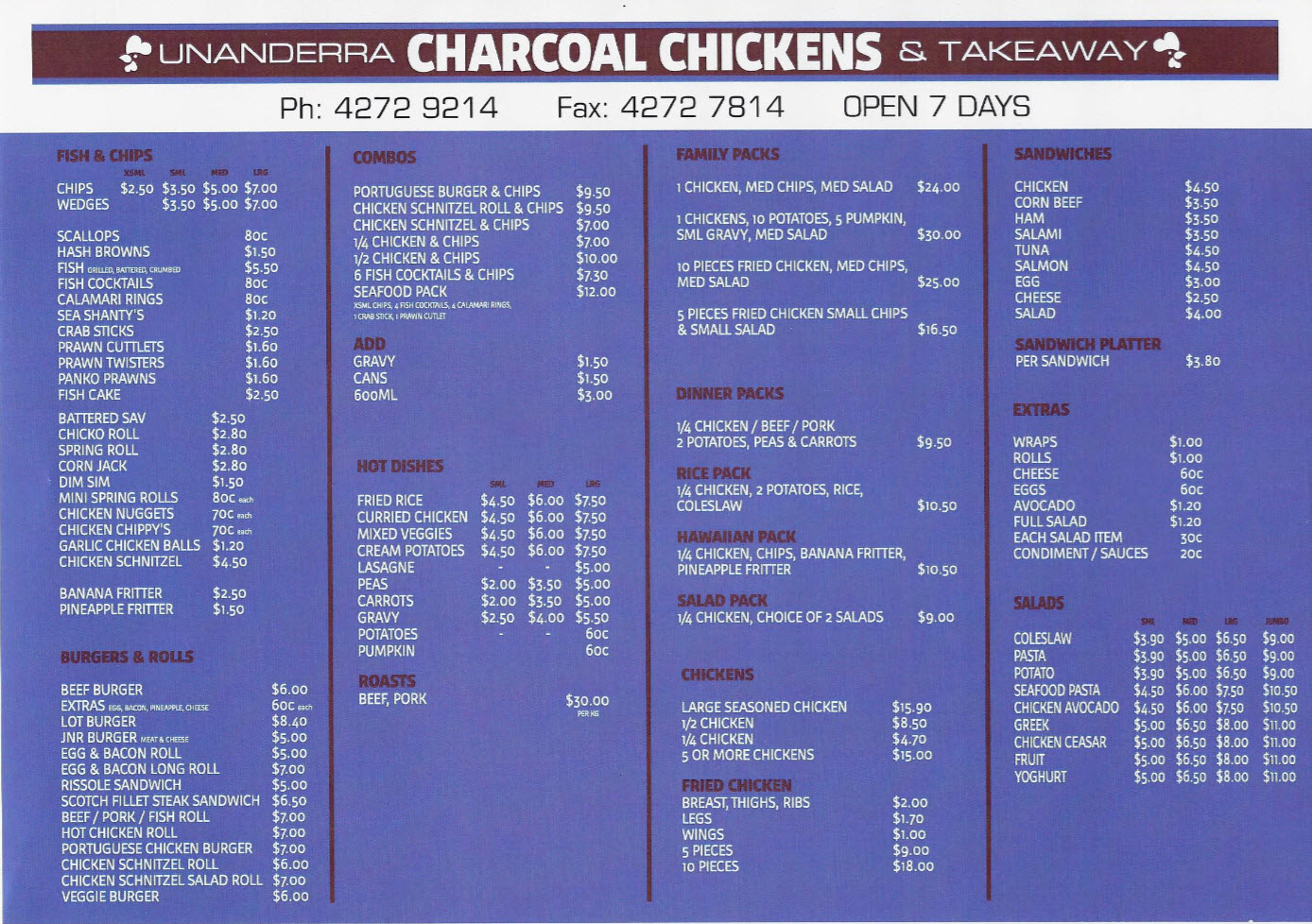 Unanderra Charcoal Chickens & Take Away Fast Food 185 Princes Hwy