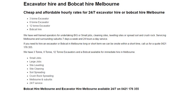 Excavator Or Bobcat Hire