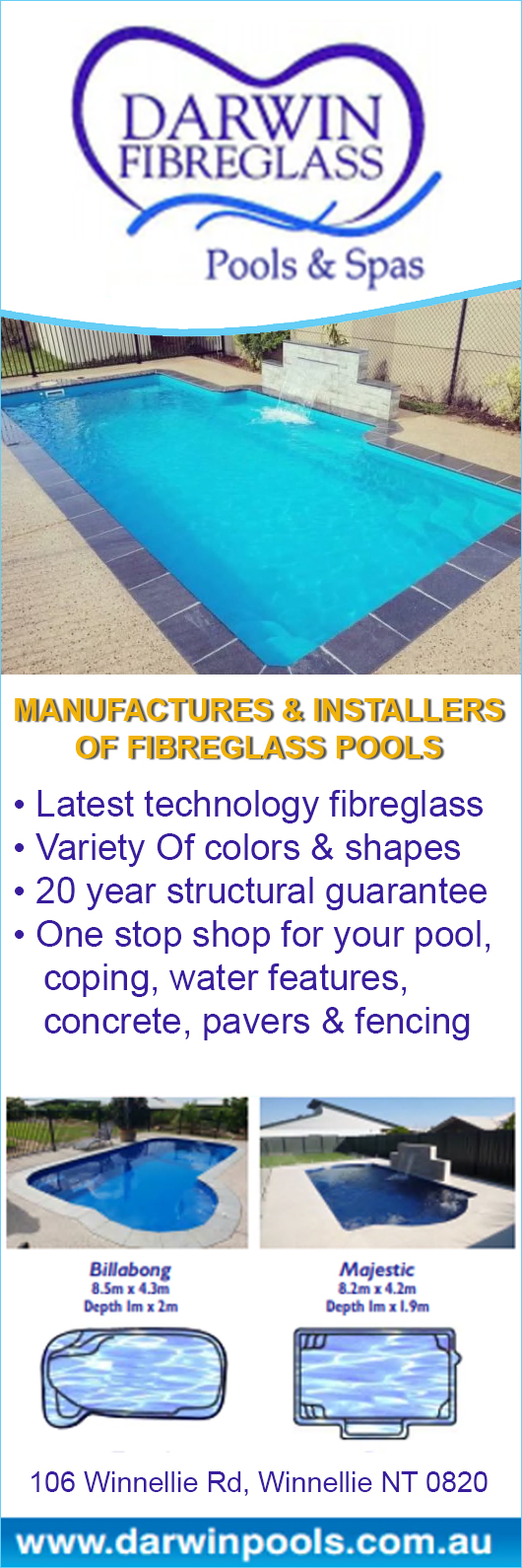 Darwin Fibreglass Pools & Spas Swimming Pool Designs & Construction 106 Winnellie Rd