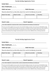 Family Holiday Application Form