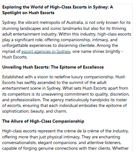 Hush - Best Escort Agency Sydney