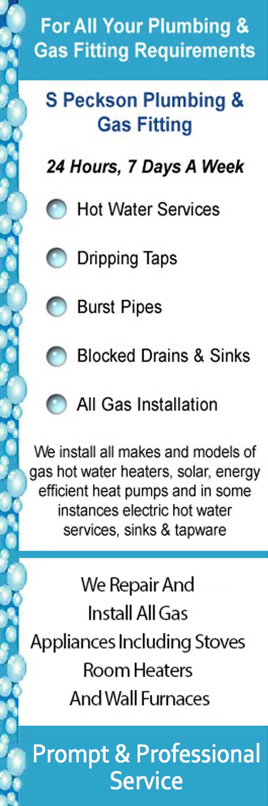 S Peckson Plumbing & Gas Fitting - Promotion
