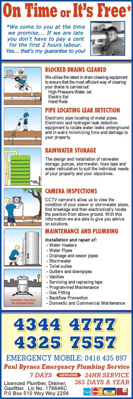 Paul Byrnes Emergency Plumbing Service - Promotion