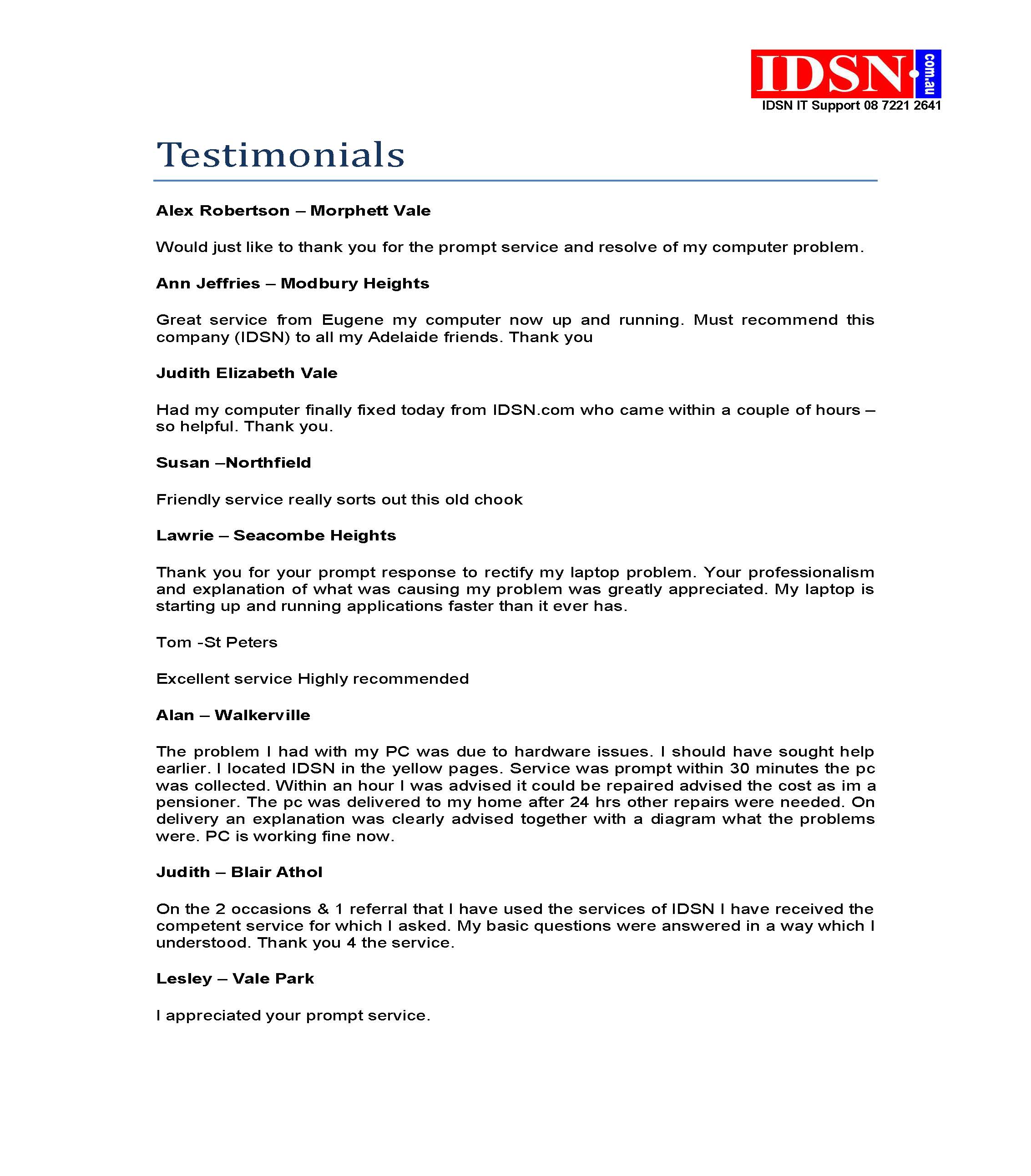 Testimonials - Our Customers