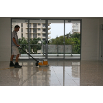 Polishing a limestone floor to full gloss.