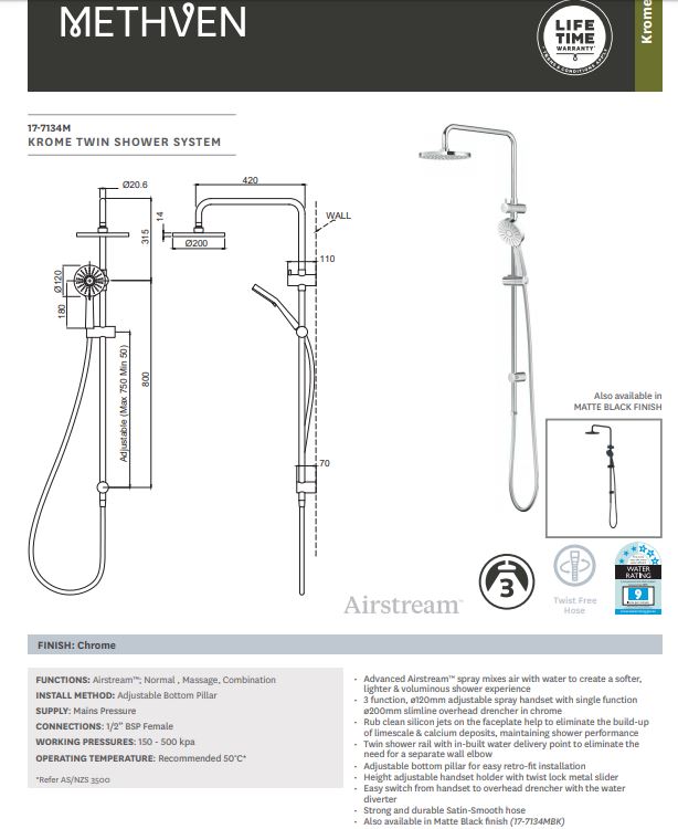 Methven Krome Twin Shower System