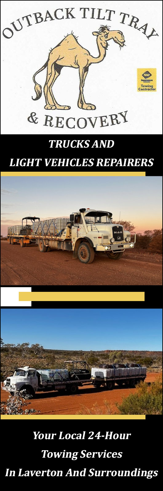 Outback Tilt Tray And Recovery Services t/as Laverton Towing WA - Promotion