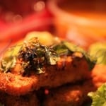 crispy barra fillet topped with thai panang curry sauce, kaffir lime leaves, basil. Served with jasmine rice