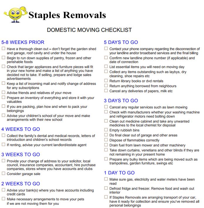 Moving Checklist Staples