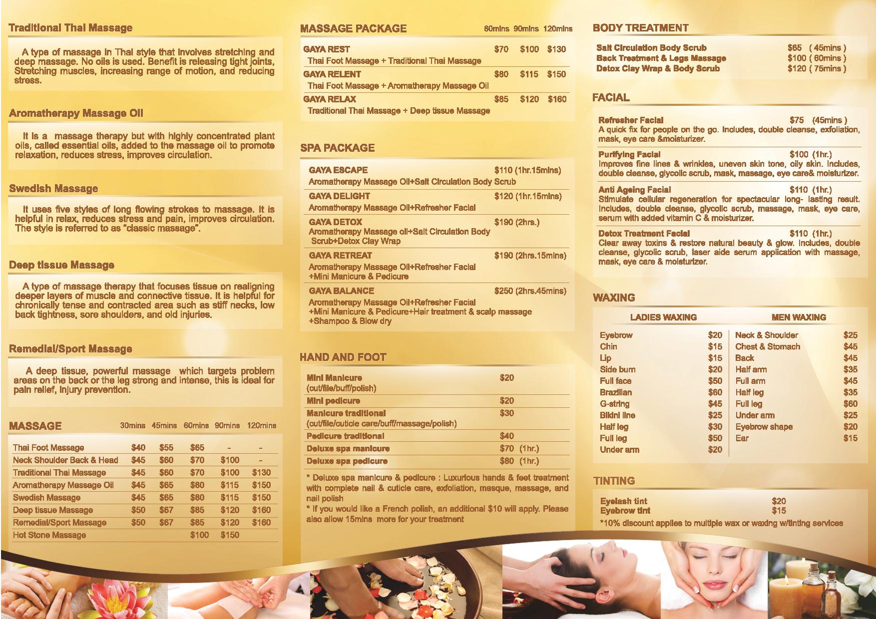 spa treatment list