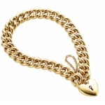 Curb link gold bracelet with padlock catch